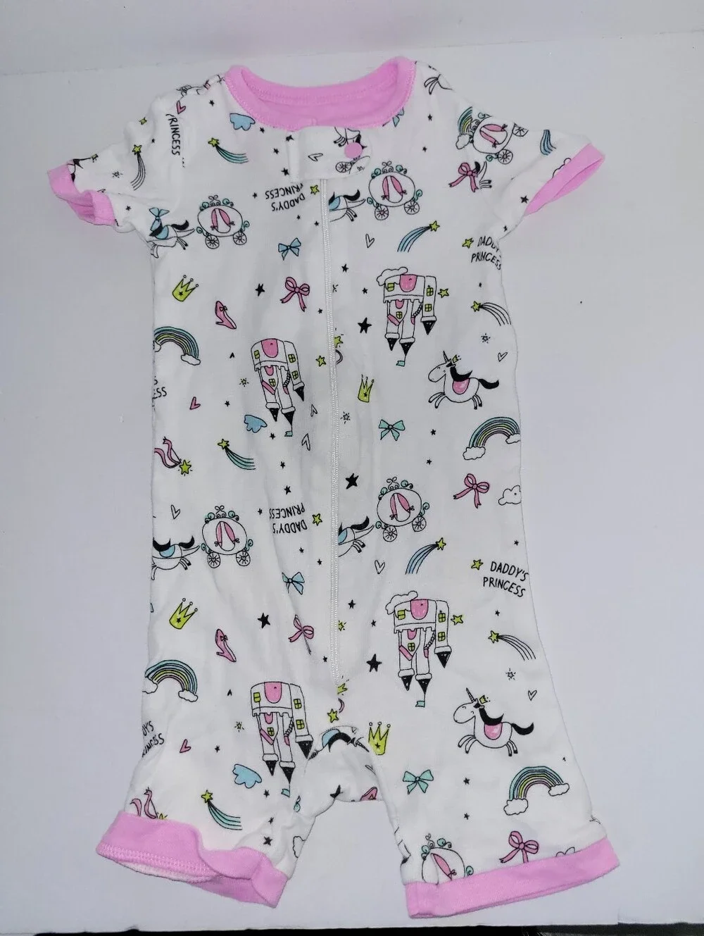 The Childrens Place Size 12-18 Months White & Pink Princess Short Romper Pajamas